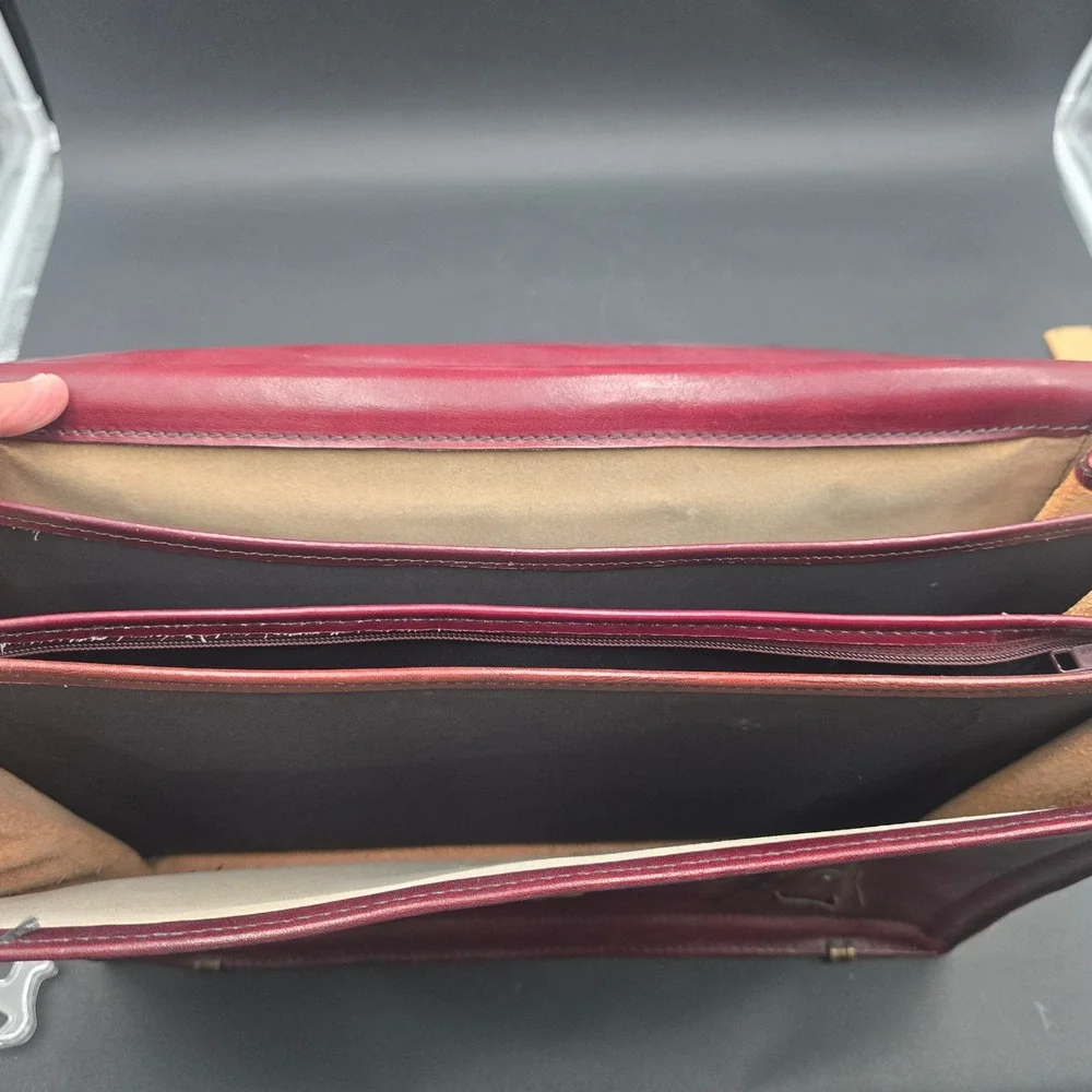 Vintage Renwick Burgundy Leather Briefcase Accordion Messenger Bag Brass
